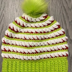 Kids Striped Knit Pom-Pom Hat - Green, Red, White